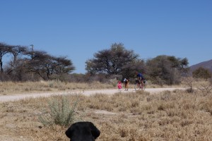 Their little daughter went running up to Emma whilst the dog kept a watchful eye. 